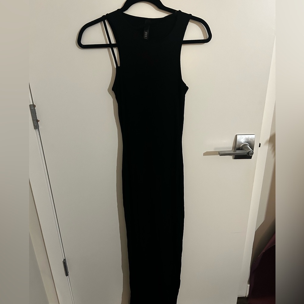 SKIMS ribbed maxi dress with Asymmetical neckline